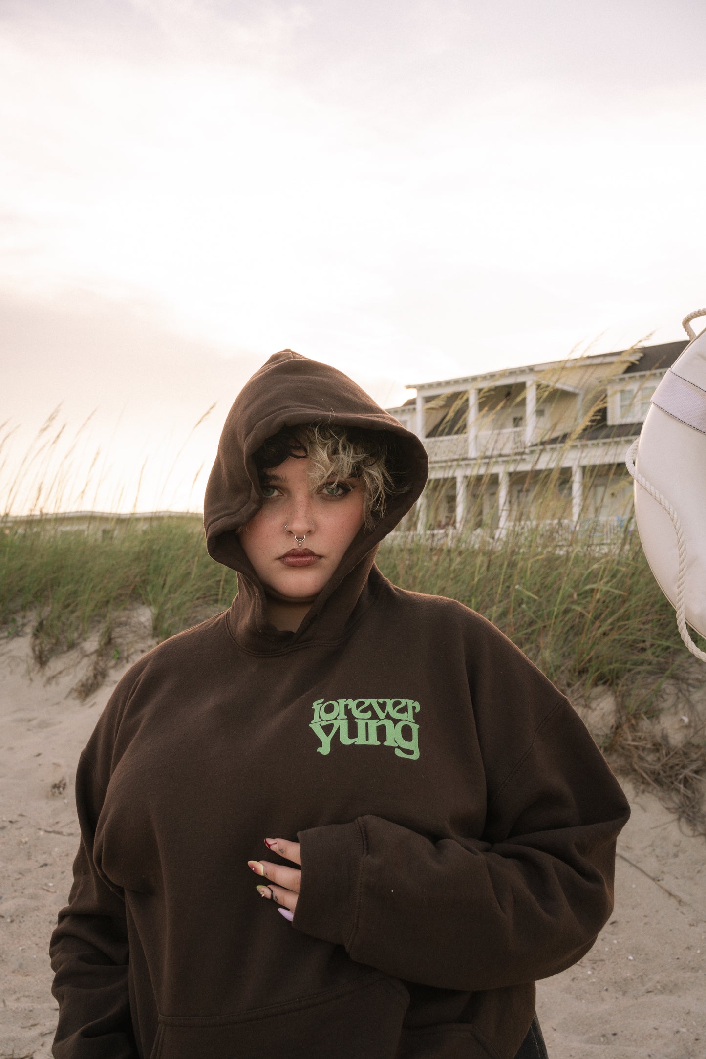 Forever Yung Sunset Badge Hoodie - Dark Chocolate