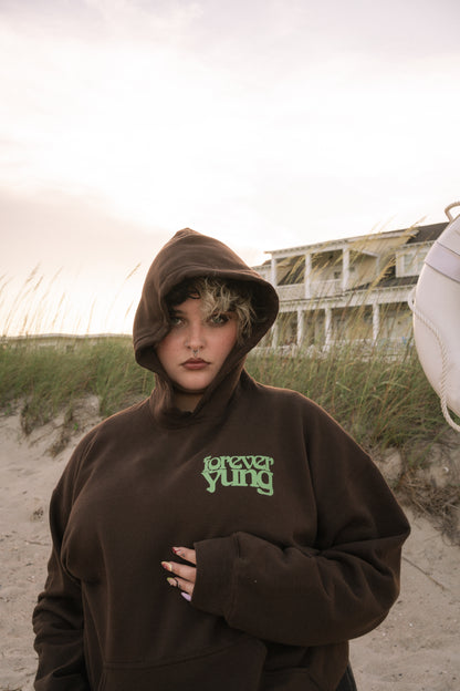 Forever Yung Sunset Badge Hoodie - Dark Chocolate