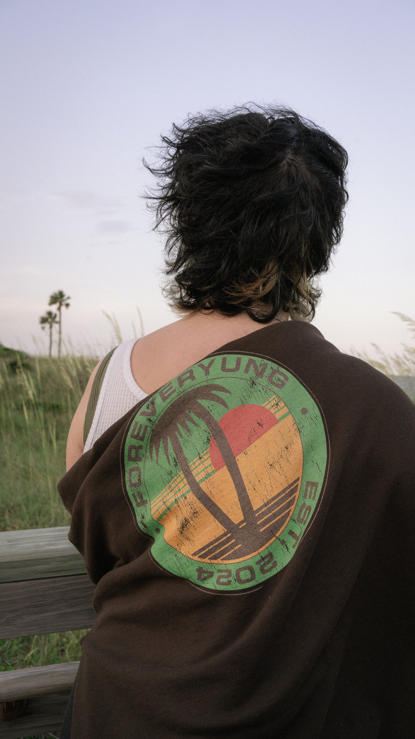 Forever Yung Sunset Badge Hoodie - Dark Chocolate